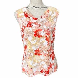 Tahari Shell Top Cowl Draped Sleeveless Floral Blouse Medium Petite